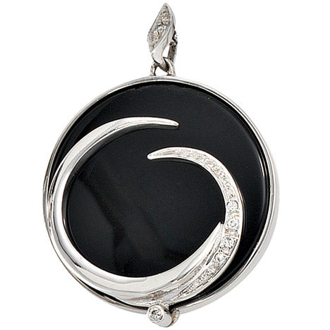 Anhänger rund 585 Gold Weißgold 6 Diamanten Brillanten 1 Onyx schwarz