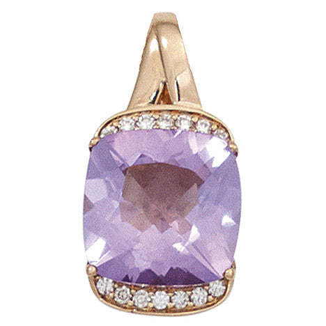 Anhänger 585 Gold Rotgold 1 Amethyst lila violett 14 Diamanten Brillanten
