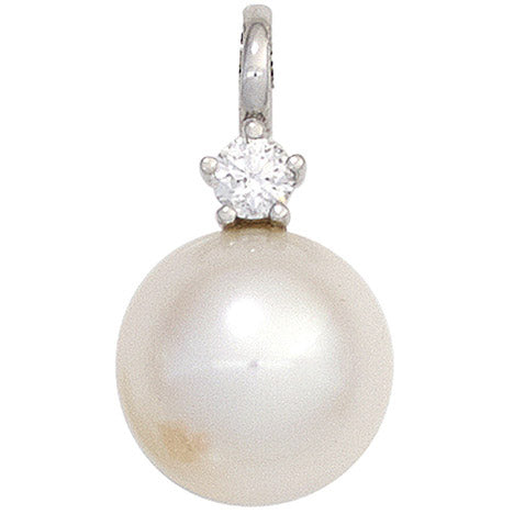 Anhänger 585 Gold Weißgold 1 Süßwasser Perle 1 Diamant Perlenanhänger
