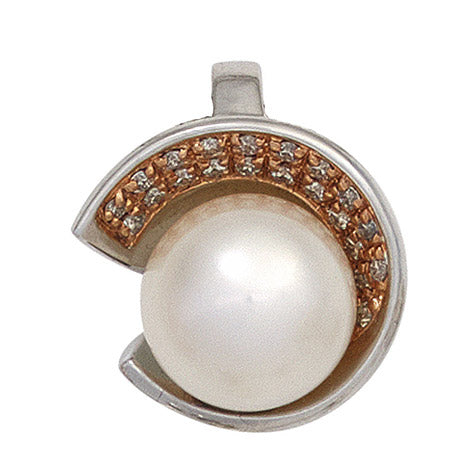 Anhänger 585 Gold Weißgold 1 Süßwasser Perle 21 Diamanten Perlenanhänger