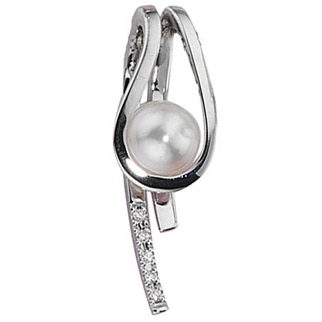 Anhänger 585 Gold Weißgold 1 Süßwasser Perle 5 Diamanten Perlenanhänger