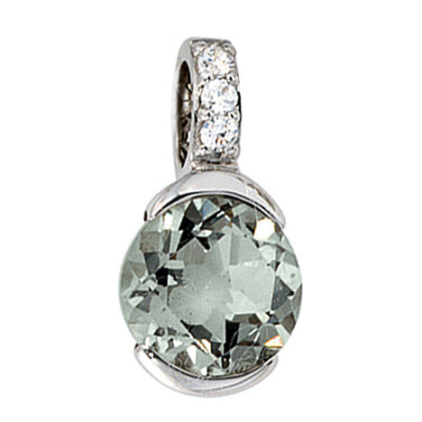 Anhänger 585 Gold Weißgold 3 Diamanten Brillanten 1 grüner Amethyst Goldanhänger