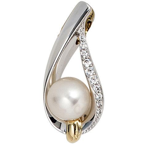 Anhänger 585 Gold Weißgold Gelbgold bicolor 1 Süßwasser Perle 10 Diamanten