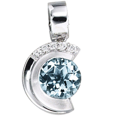 Anhänger 585 Gold Weißgold mattiert 5 Diamanten Brillanten 1 Aquamarin blau