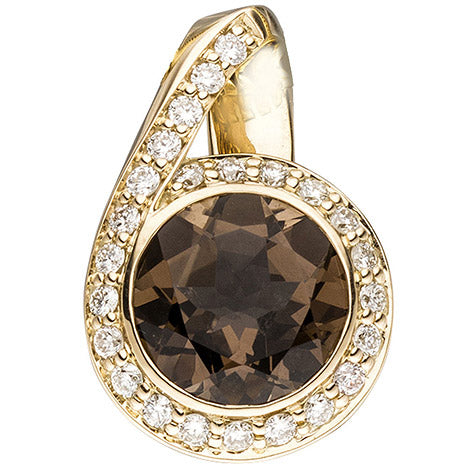 Anhänger 585 Gold Gelbgold 24 Diamanten Brillanten 0 30ct. 1 Rauchquarz braun