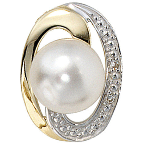 Anhänger 585 Gold Gelbgold bicolor 1 Süßwasser Perle 2 Diamanten Perlenanhänger