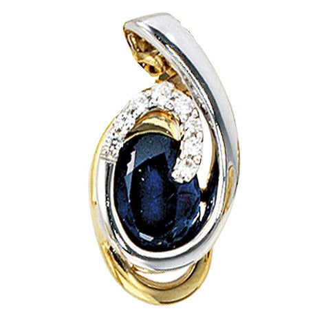 Anhänger 585 Gold Gelbgold Weißgold 8 Diamanten Brillanten 1 blauer Safir Unkategorisiert online kaufen