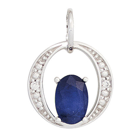 Anhänger 585 Gold Weißgold 1 blauer Safir 2 Diamanten Brillanten Goldanhänger Unkategorisiert online kaufen