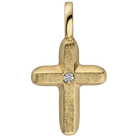 Anhänger Kreuz 585 Gold Gelbgold eismatt 1 Diamant Brillant Kreuzanhänger Unkategorisiert online kaufen