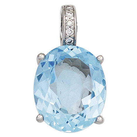 Anhänger oval 585 Gold Weißgold 1 Blautopas blau hellblau 5 Diamanten Brillanten Unkategorisiert online kaufen