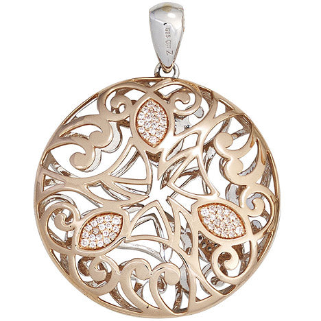 Anhänger rund 585 Gold Rotgold Weißgold bicolor 108 Diamanten Brillanten Unkategorisiert online kaufen