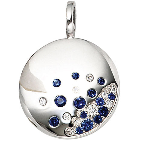 Anhänger rund 585 Gold Weißgold 10 Diamanten Brillanten 0 10ct. 14 blaue Safire Unkategorisiert online kaufen