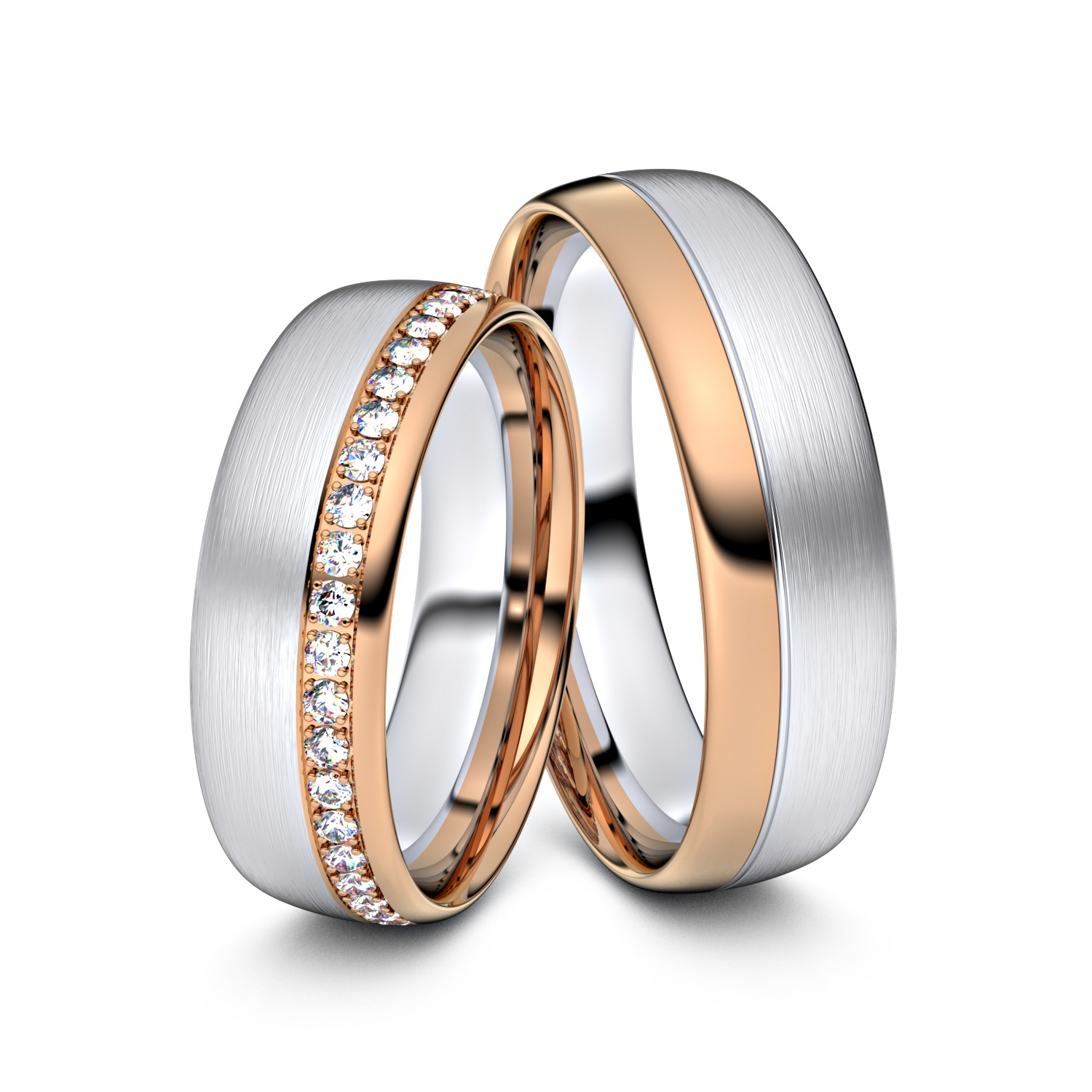 Brillanten-Trauringe 333er Weißgold-Rotgold – opt. mit Gravur, Farbe, wählbarer Reinheitsstufe & hochwertigem Holzetui Unkategorisiert Produktbild