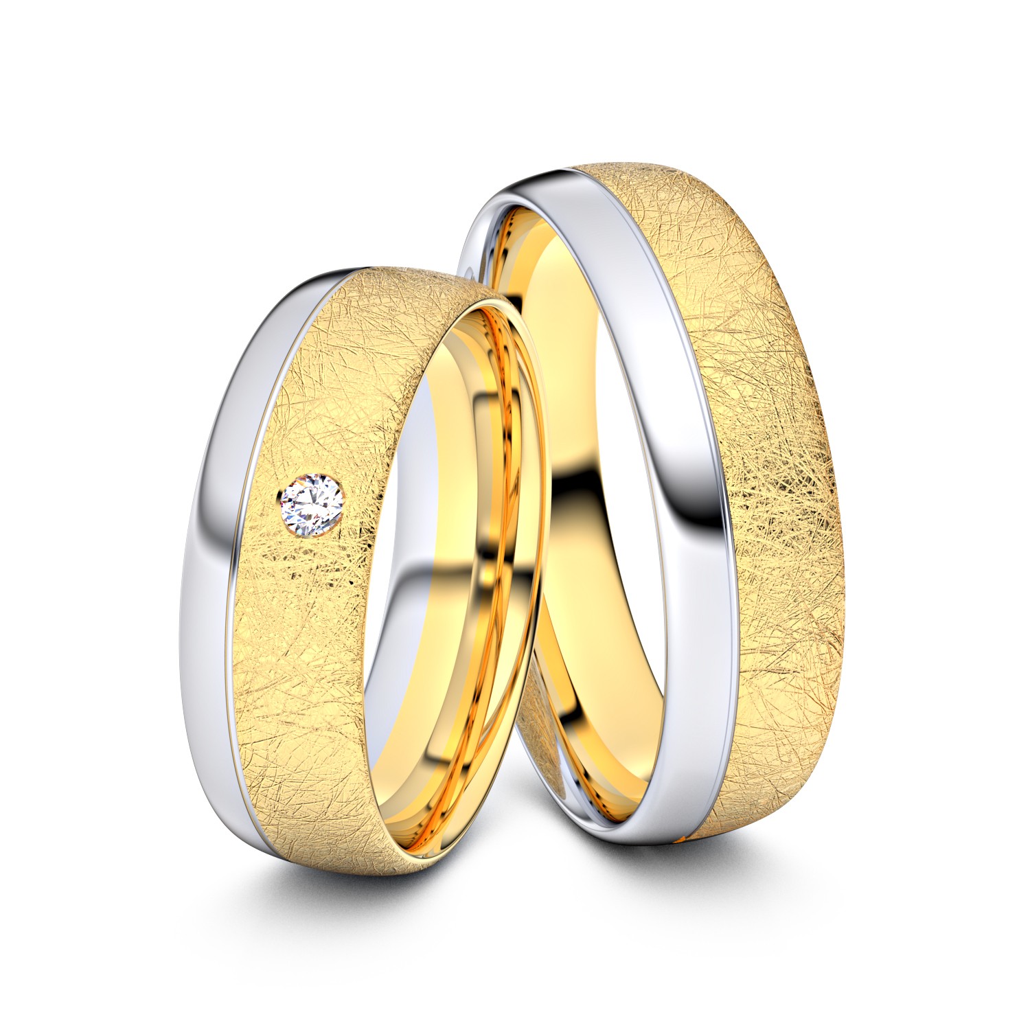 Brillanten-Trauringe 585er Gelbgold-Weißgold – opt. mit Gravur, Farbe, wählbarer Reinheitsstufe & hochwertigem Holzetui Unkategorisiert online kaufen