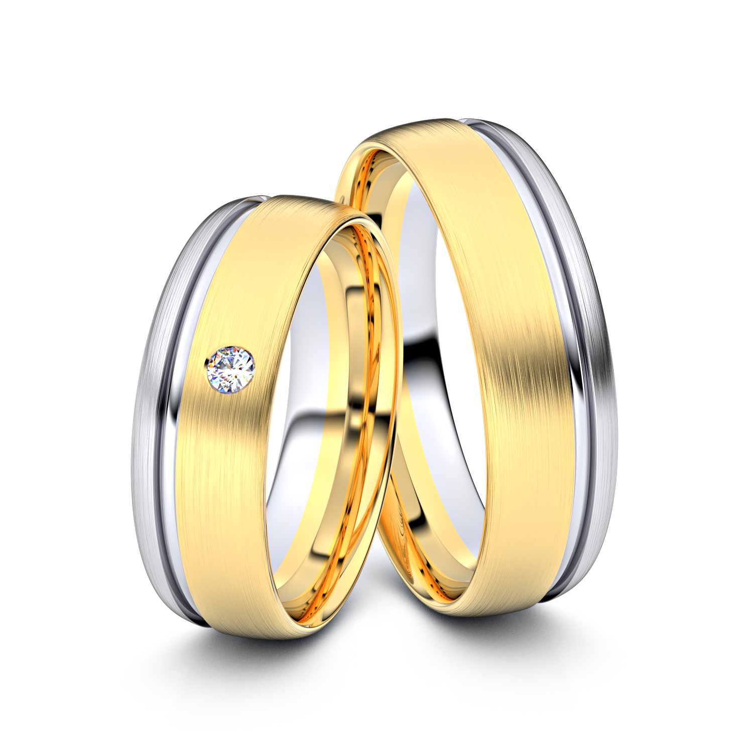 Brillanten-Trauringe 585er Gelbgold-Weißgold – opt. mit Gravur, Farbe, wählbarer Reinheitsstufe & hochwertigem Holzetui Unkategorisiert online kaufen