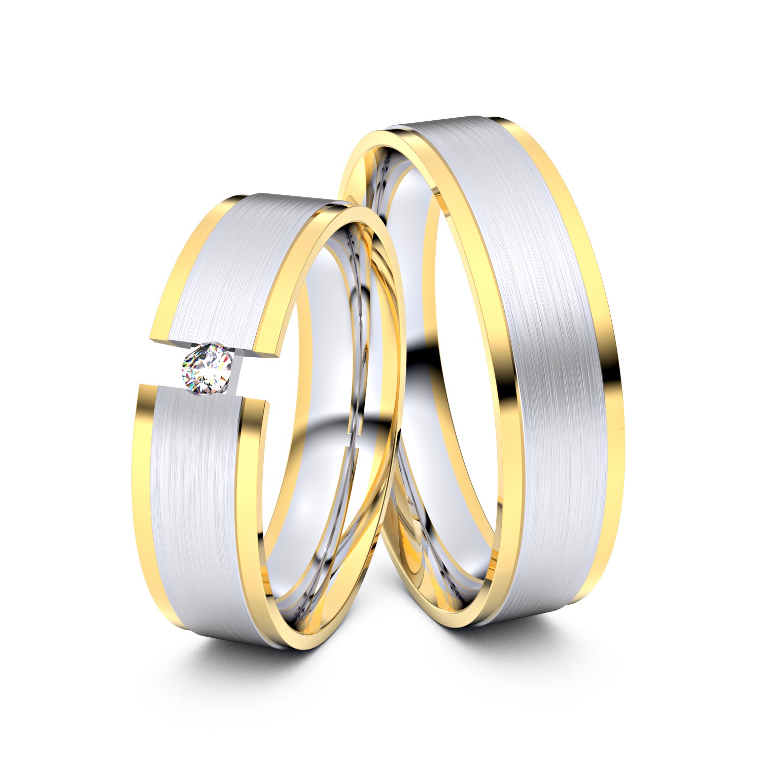 Brillanten-Trauringe 585er Weißgold-Gelbgold – opt. mit Gravur, Farbe, wählbarer Reinheitsstufe & hochwertigem Holzetui Unkategorisiert online kaufen