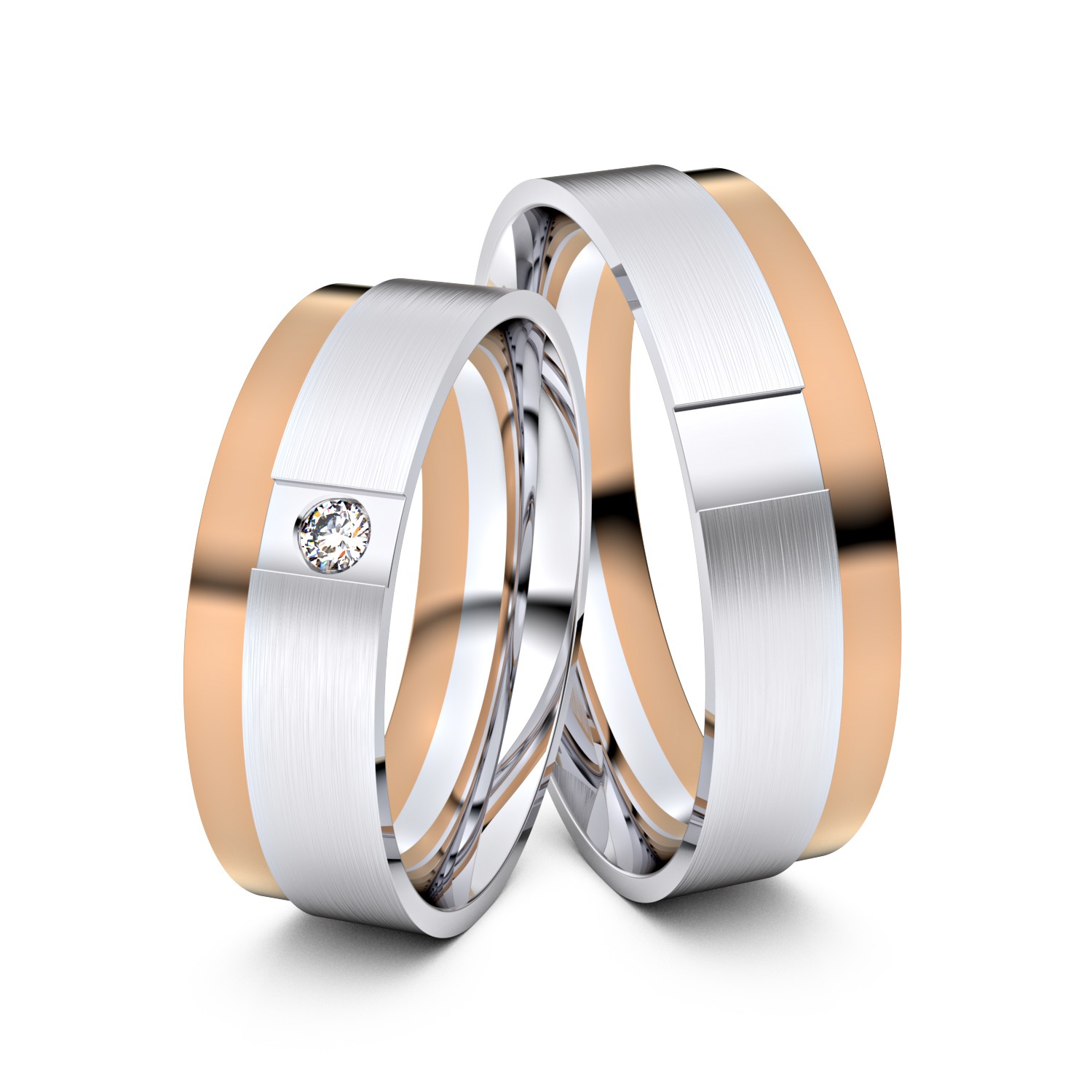 Brillanten-Trauringe 585er Weißgold-Rotgold – opt. mit Gravur, Farbe, wählbarer Reinheitsstufe & hochwertigem Holzetui Unkategorisiert Produktbild Brillanten-Trauringe 585er Weißgold-Rotgold – opt. mit Gravur, Farbe, wählbarer Reinheitsstufe & hochwertigem Holzetui Unkategorisiert Produktbild