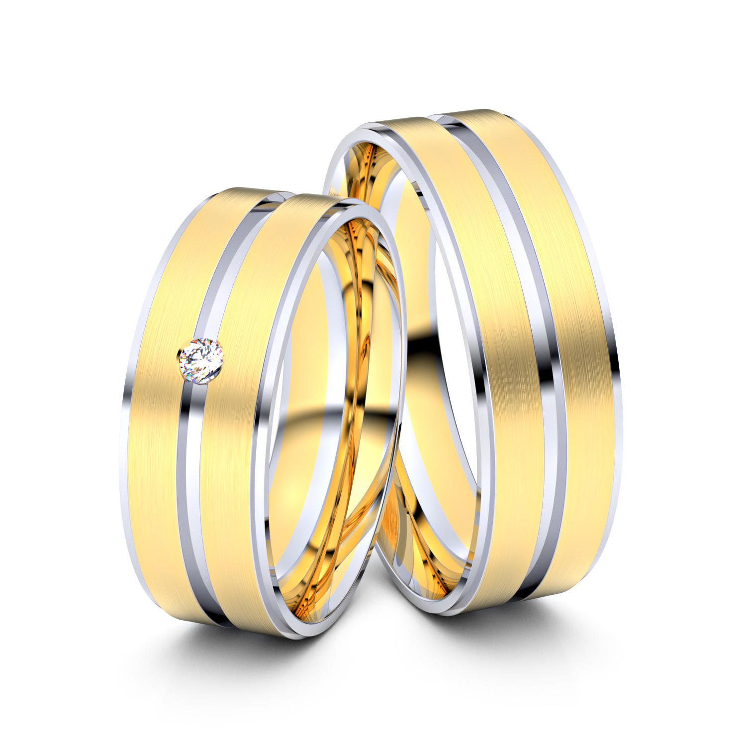 Brillanten-Trauringe 750er Gelbgold-Weißgold – opt. mit Gravur, Farbe, wählbarer Reinheitsstufe & hochwertigem Holzetui Unkategorisiert online kaufen