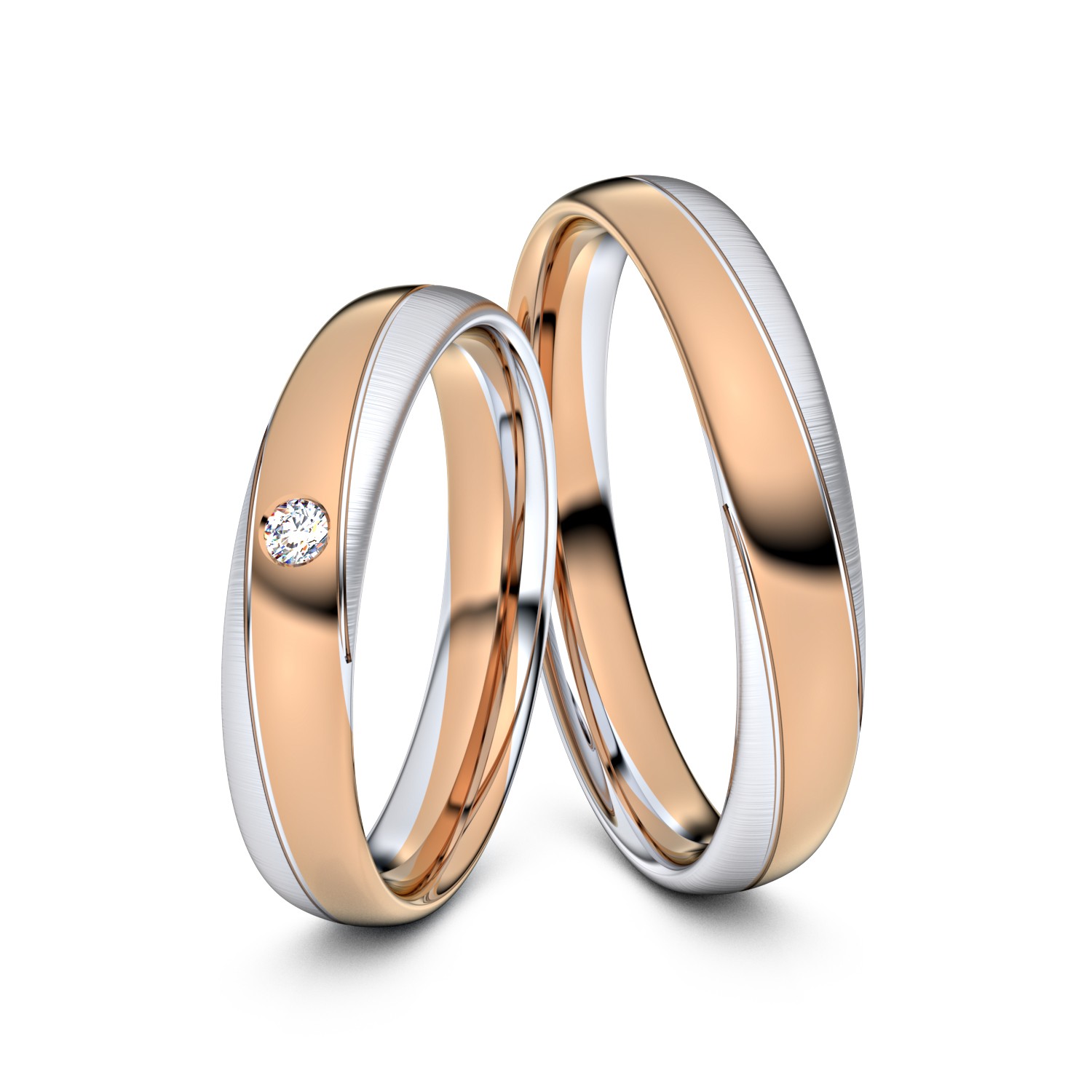 Brillanten-Trauringe 750er Rotgold-Weißgold – opt. mit Gravur, Farbe, wählbarer Reinheitsstufe & hochwertigem Holzetui Unkategorisiert Produktbild Brillanten-Trauringe 750er Rotgold-Weißgold – opt. mit Gravur, Farbe, wählbarer Reinheitsstufe & hochwertigem Holzetui Unkategorisiert Produktbild
