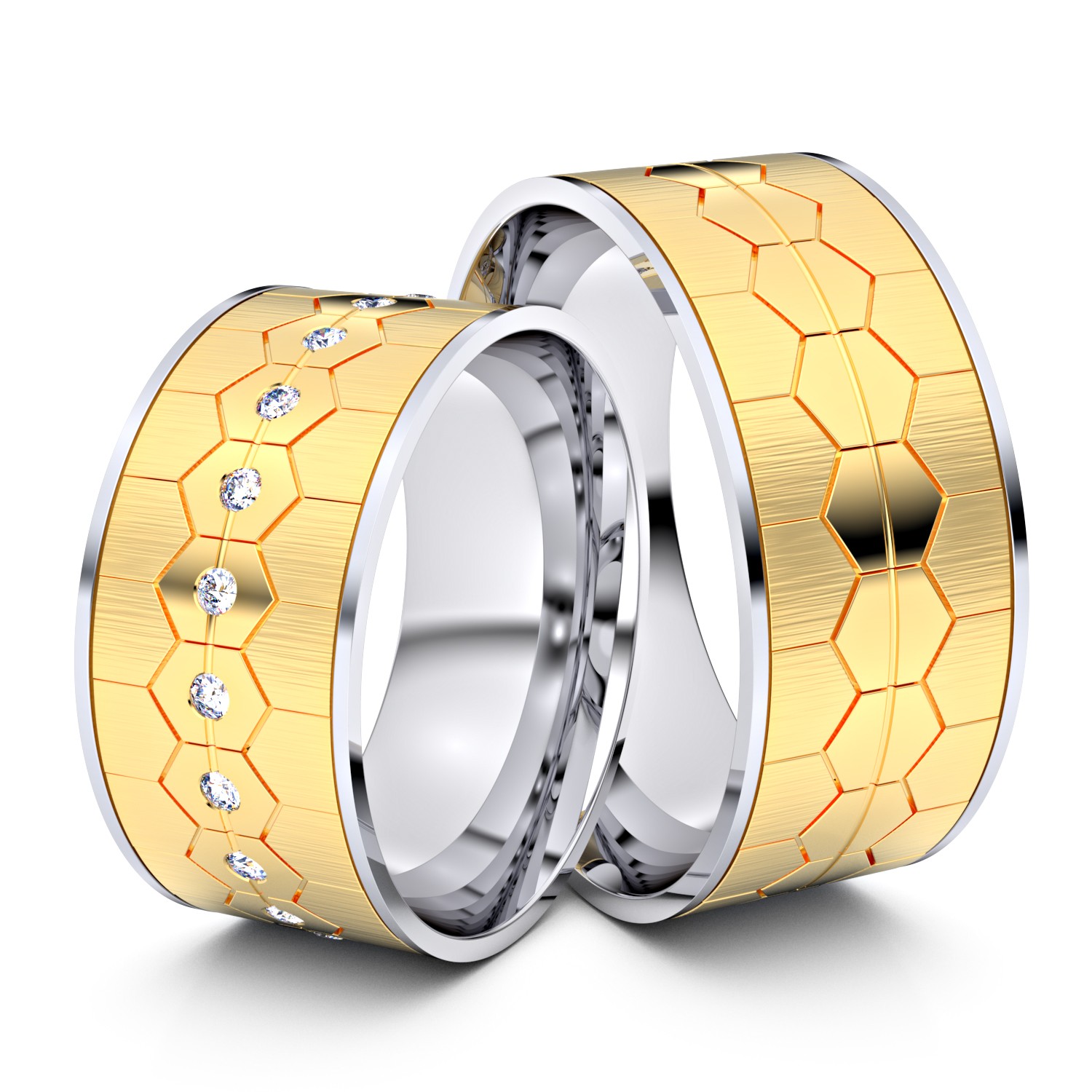 Brillanten-Trauringe Bienenwabe 333er Gelbgold-Weißgold – opt. mit Gravur, Farbe, wählbarer Reinheitsstufe & hochwertigem Holzetui Unkategorisiert online kaufen