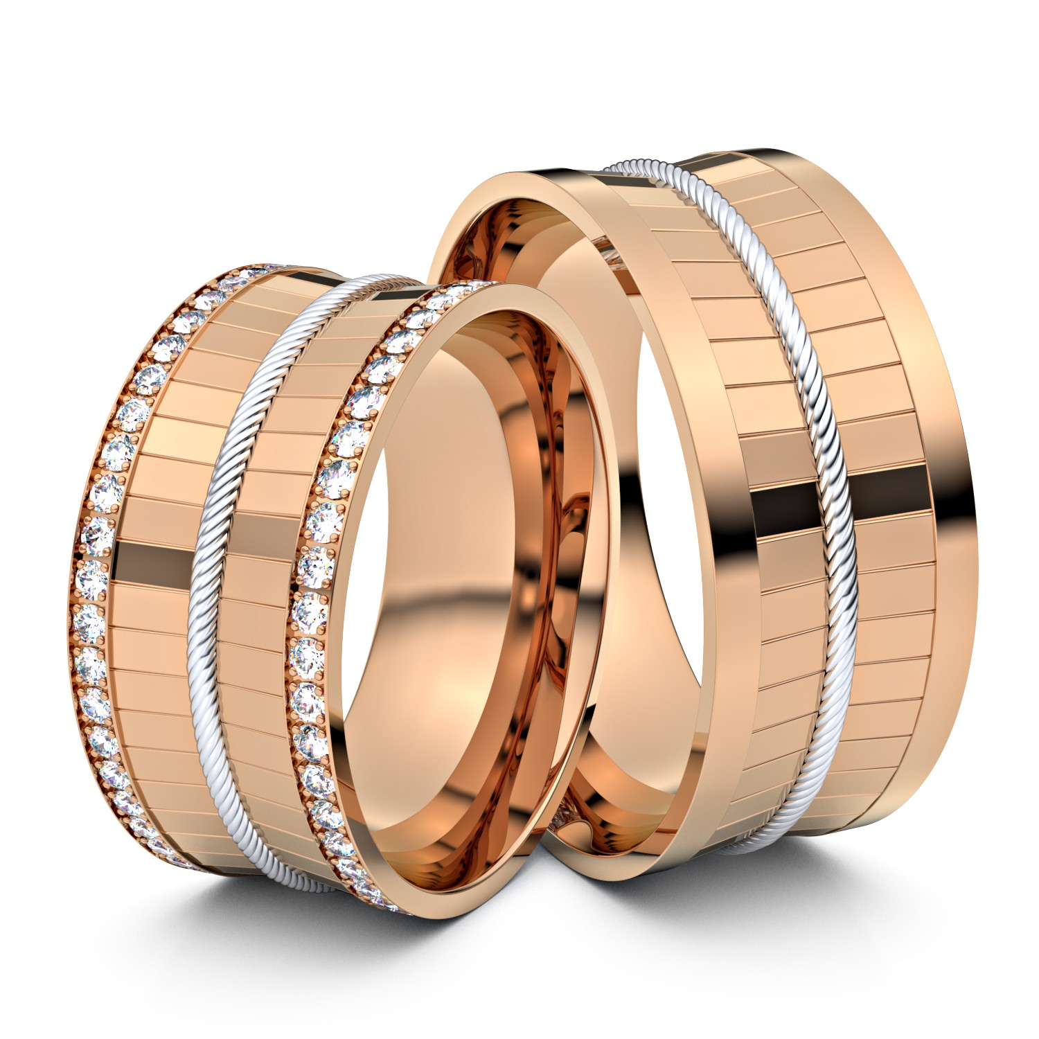 Brillanten-Trauringe geflochtenes Band 585er Rotgold-Weißgold – opt. mit Gravur, Farbe, wählbarer Reinheitsstufe & hochwertigem Holzetui Unkategorisiert online kaufen