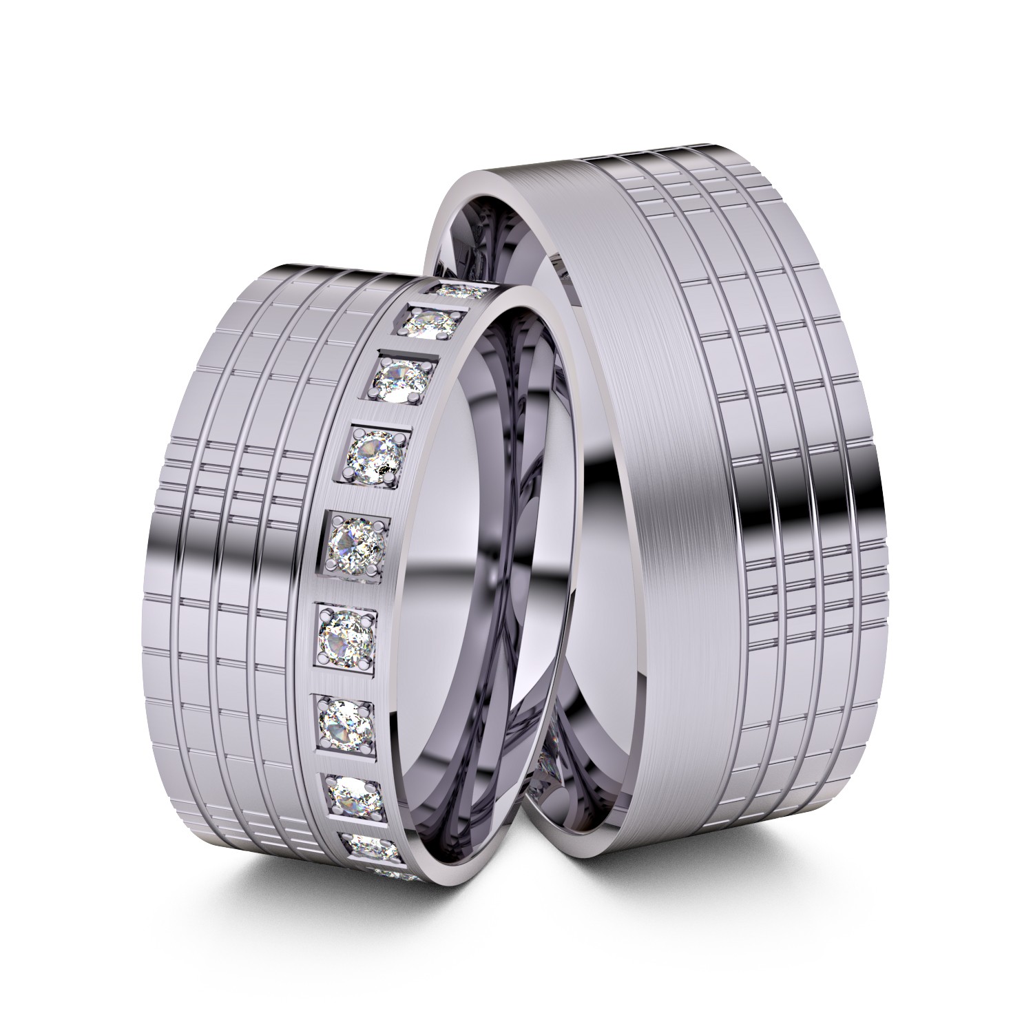 Brillanten-Trauringe Gittermuster 950er Palladium – opt. mit Gravur, Farbe, wählbarer Reinheitsstufe & hochwertigem Holzetui Unkategorisiert Produktbild