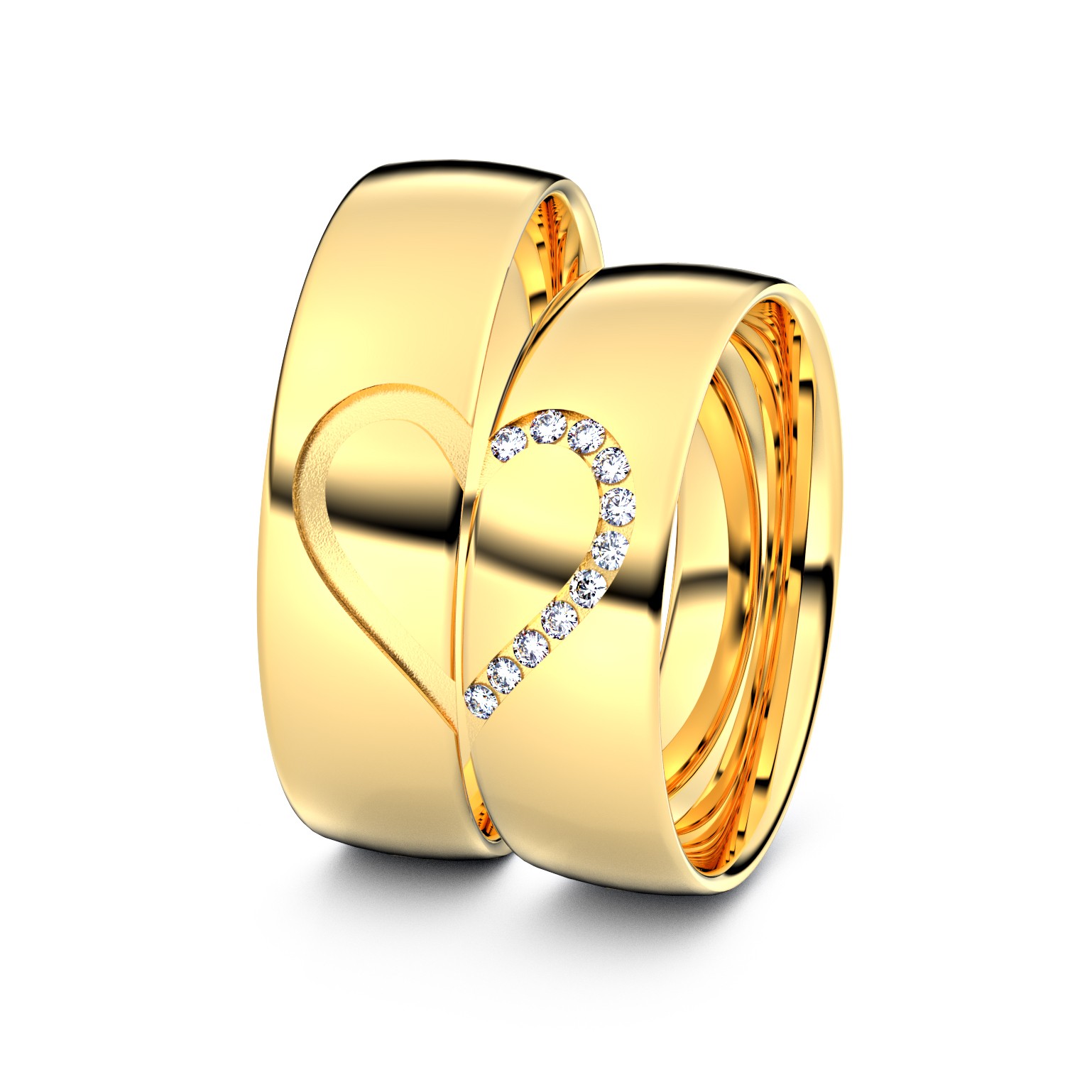 Brillanten-Trauringe Herz 750er Gelbgold – opt. mit Gravur, Farbe, wählbarer Reinheitsstufe & hochwertigem Holzetui