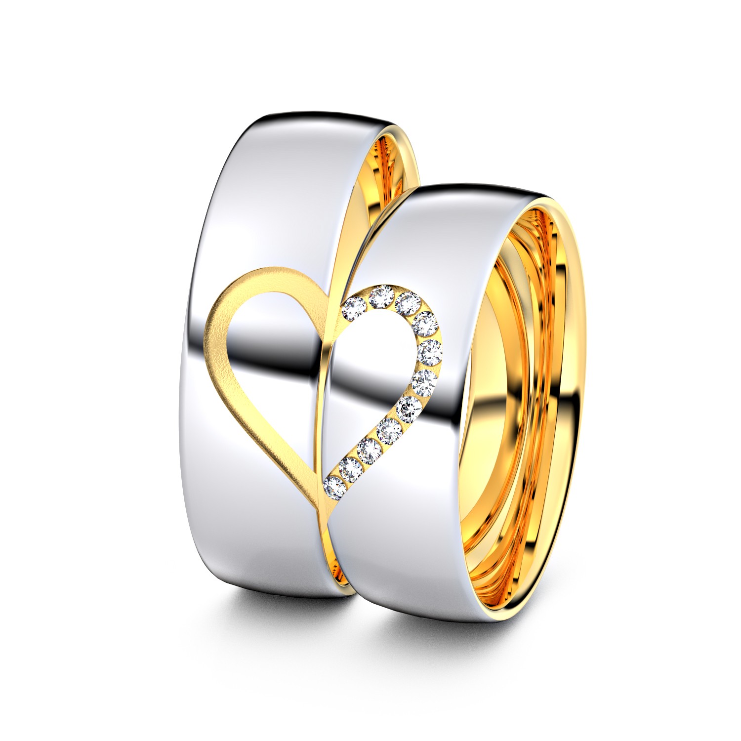 Brillanten-Trauringe Herz 750er Weißgold-Gelbgold – opt. mit Gravur, Farbe, wählbarer Reinheitsstufe & hochwertigem Holzetui Unkategorisiert online kaufen