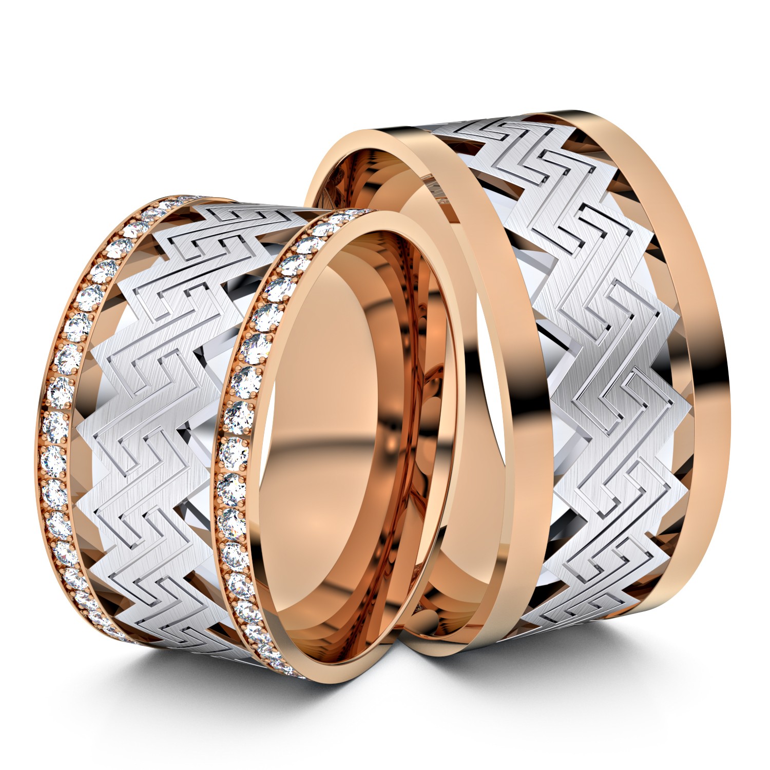 Brillanten-Trauringe Schlüsseldesign 333er Rotgold-Weißgold – opt. mit Gravur, Farbe, wählbarer Reinheitsstufe & hochwertigem Holzetui Unkategorisiert online kaufen