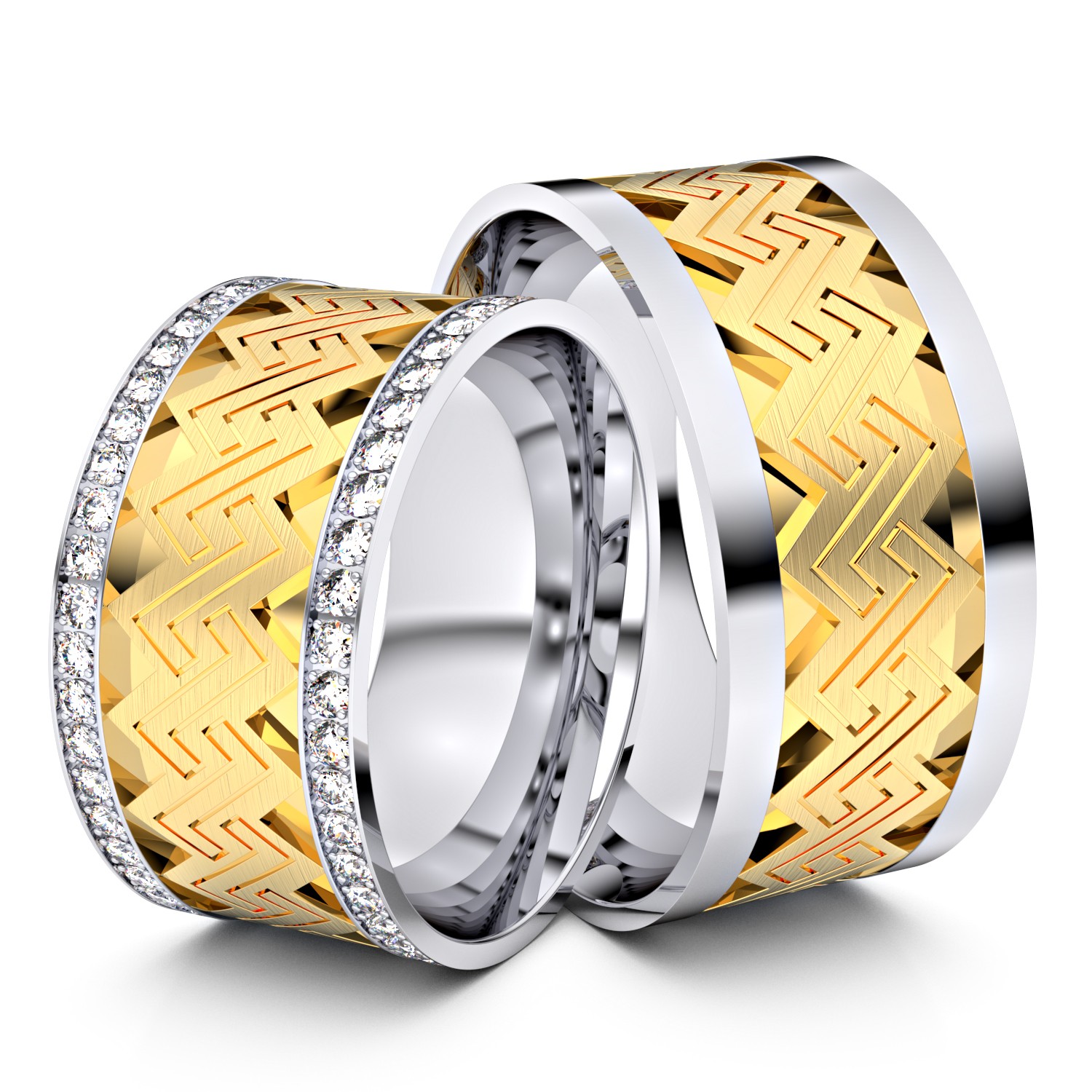 Brillanten-Trauringe Schlüsseldesign 585er Weißgold-Gelbgold – opt. mit Gravur, Farbe, wählbarer Reinheitsstufe & hochwertigem Holzetui Unkategorisiert online kaufen