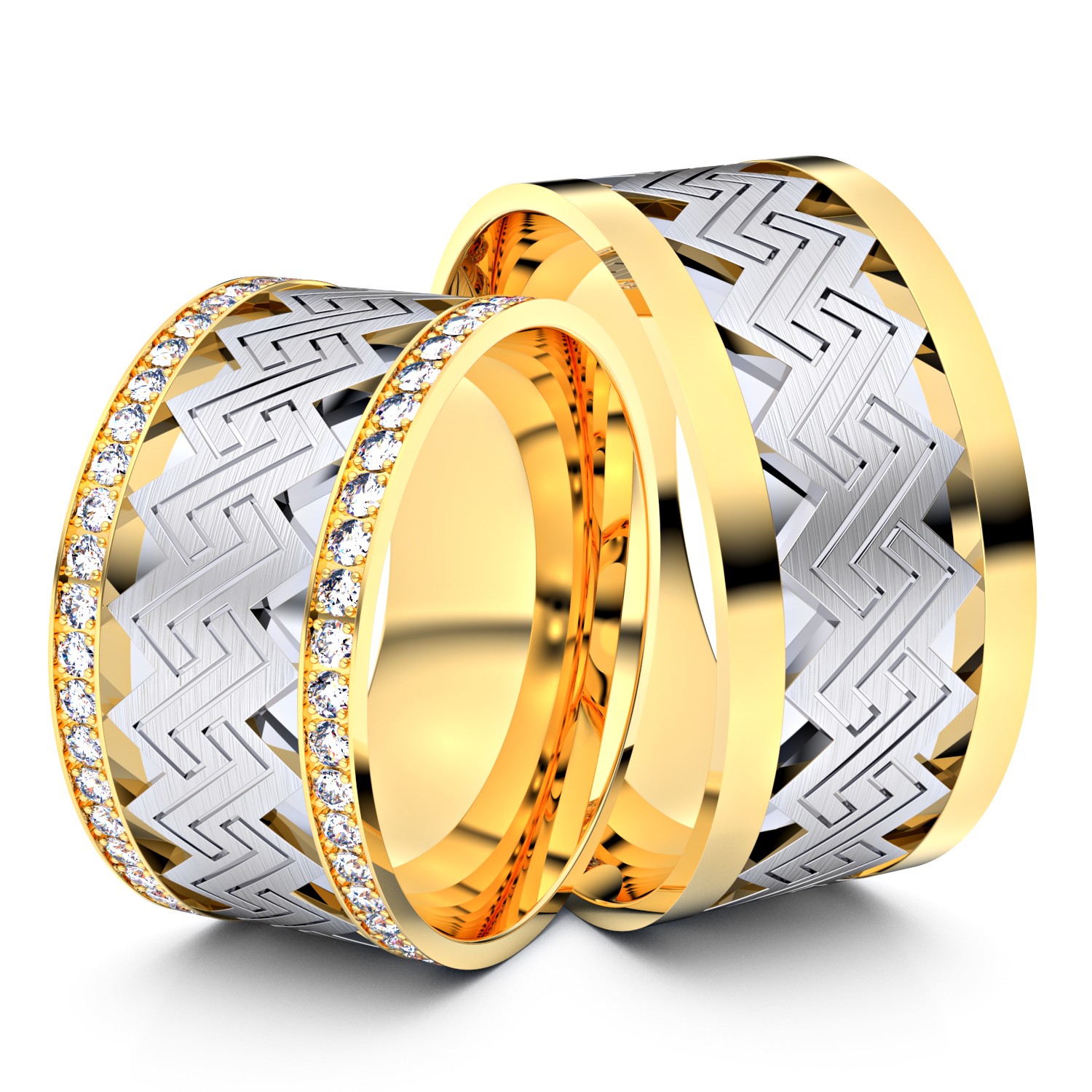 Brillanten-Trauringe Schlüsseldesign 750er Gelbgold-Weißgold – opt. mit Gravur, Farbe, wählbarer Reinheitsstufe & hochwertigem Holzetui Unkategorisiert online kaufen