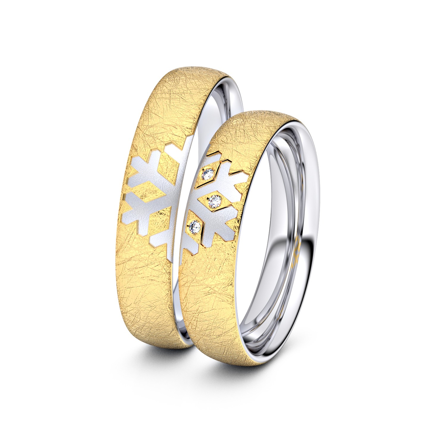 Brillanten-Trauringe Schneeflocke 585er Gelbgold-Weißgold – opt. mit Gravur, Farbe, wählbarer Reinheitsstufe & hochwertigem Holzetui Unkategorisiert online kaufen