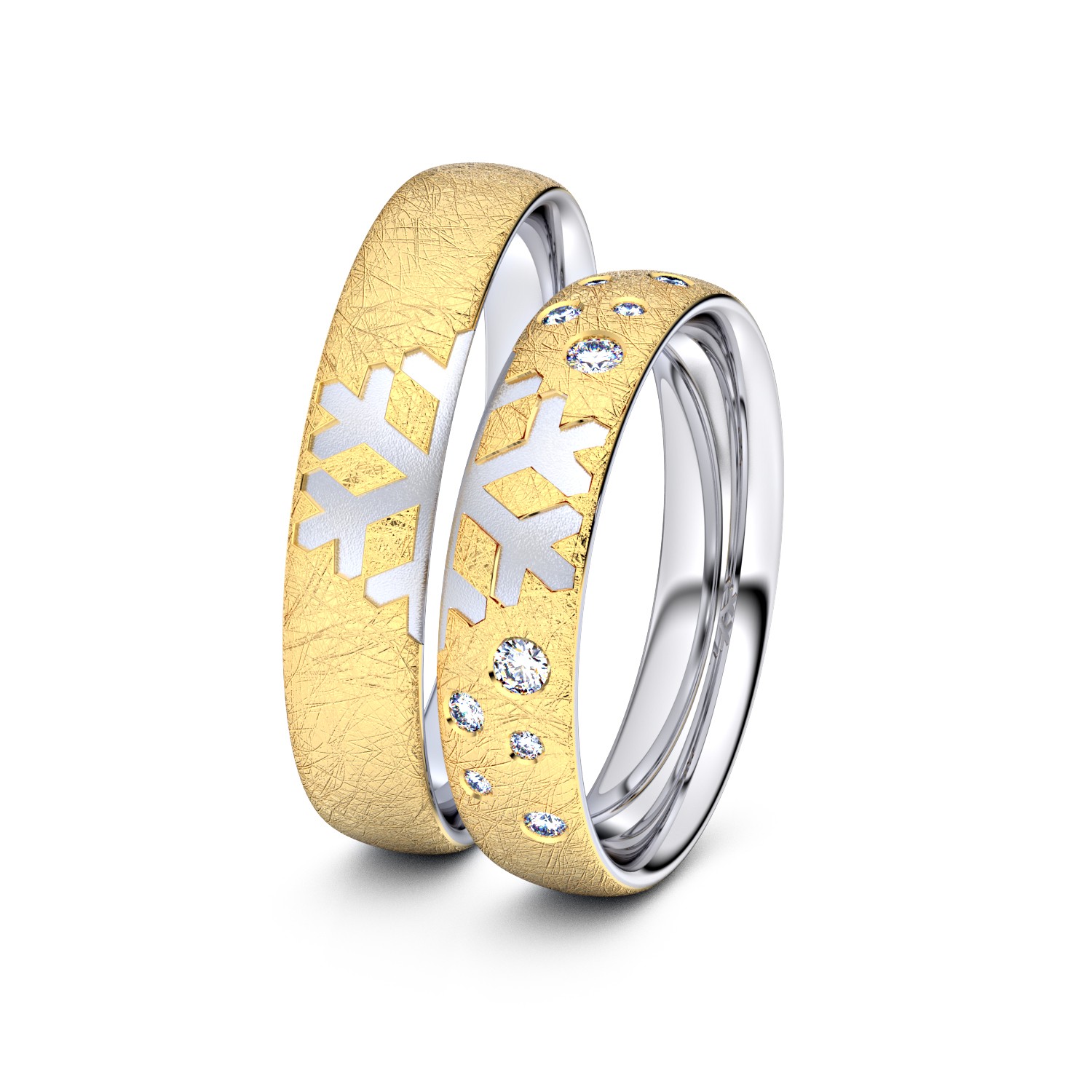 Brillanten-Trauringe Schneeflocke 585er Gelbgold-Weißgold – opt. mit Gravur, Farbe, wählbarer Reinheitsstufe & hochwertigem Holzetui Unkategorisiert online kaufen