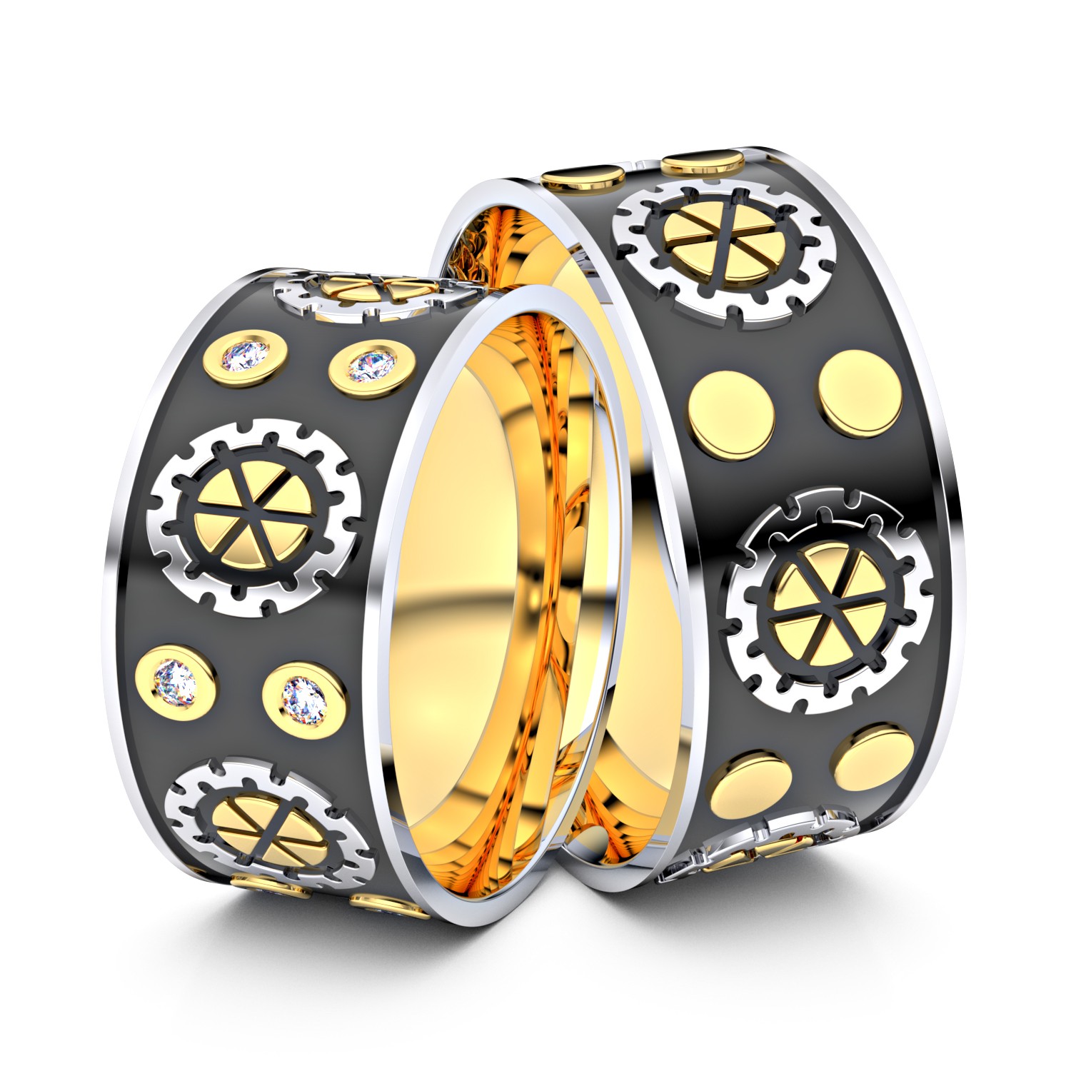 Brillanten-Trauringe Steampunk 333er Gelbgold-Weißgold – opt. mit Gravur, Farbe, wählbarer Reinheitsstufe & hochwertigem Holzetui Unkategorisiert online kaufen