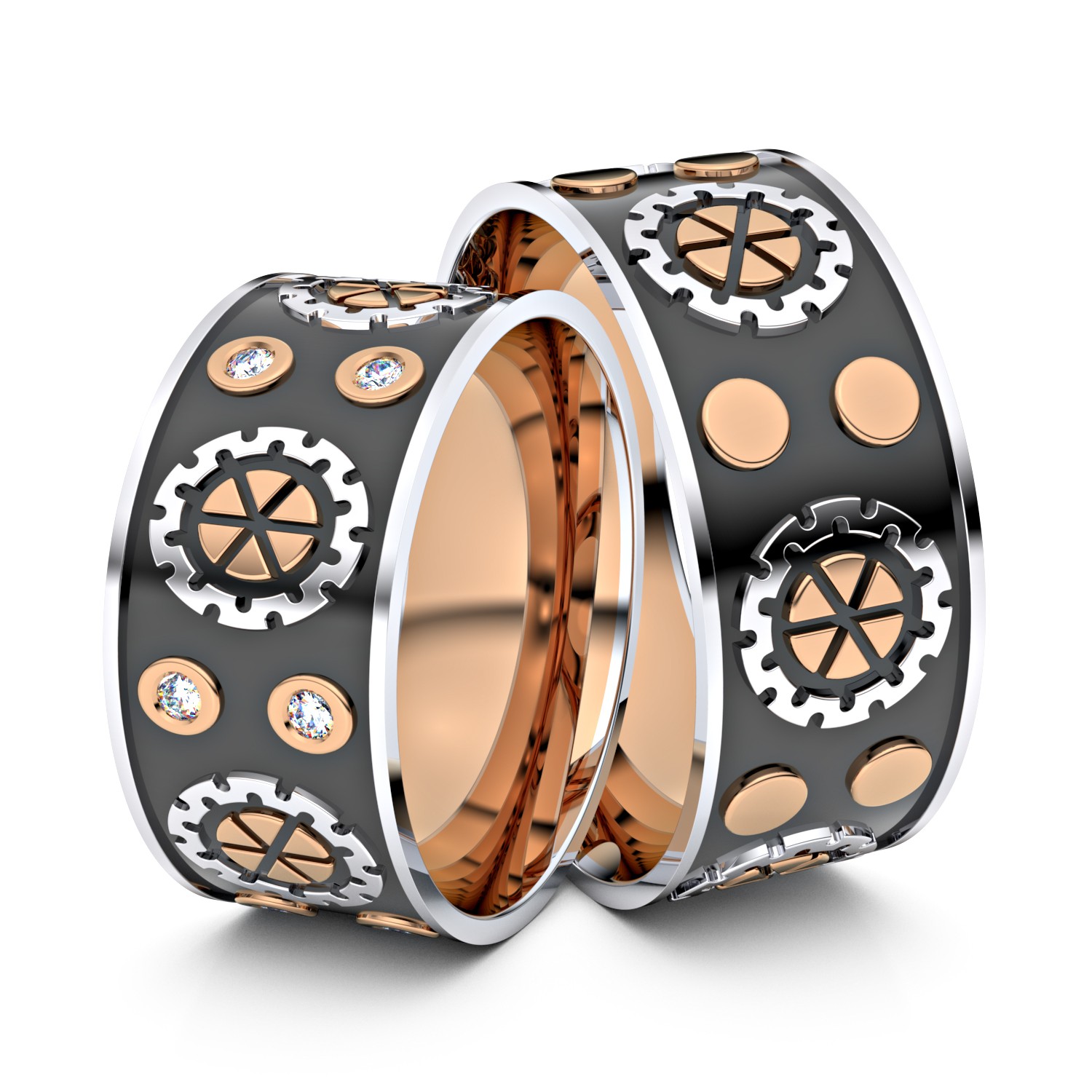 Brillanten-Trauringe Steampunk 585er Rotgold-Weißgold – opt. mit Gravur, Farbe, wählbarer Reinheitsstufe & hochwertigem Holzetui Unkategorisiert online kaufen