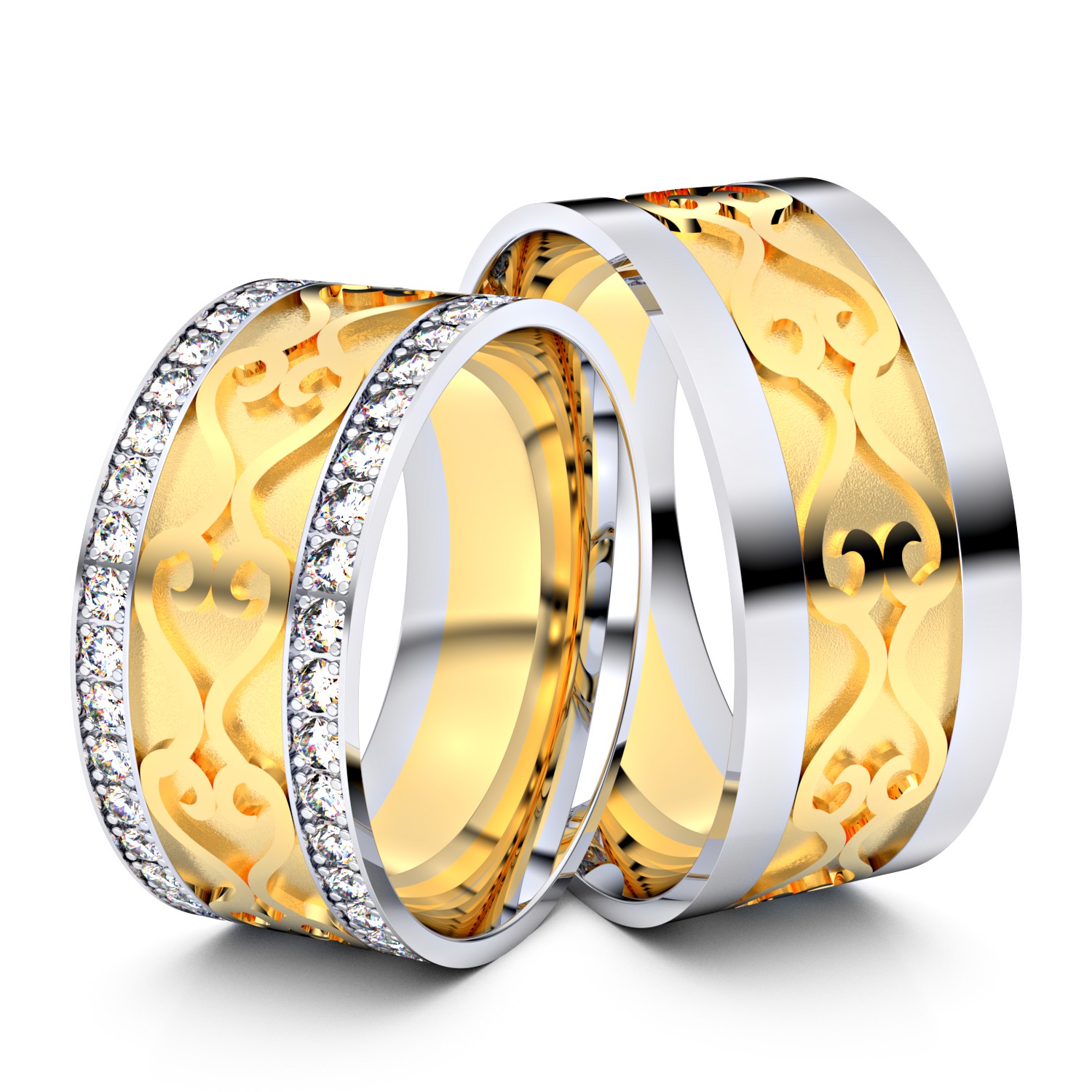 Brillanten-Trauringe Wavy Ornament 333er Gelbgold-Weißgold – opt. mit Gravur, Farbe, wählbarer Reinheitsstufe & hochwertigem Holzetui Unkategorisiert online kaufen