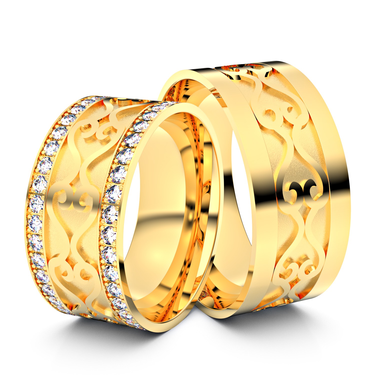 Brillanten-Trauringe Wavy Ornament 750er Gelbgold – opt. mit Gravur, Farbe, wählbarer Reinheitsstufe & hochwertigem Holzetui Unkategorisiert online kaufen