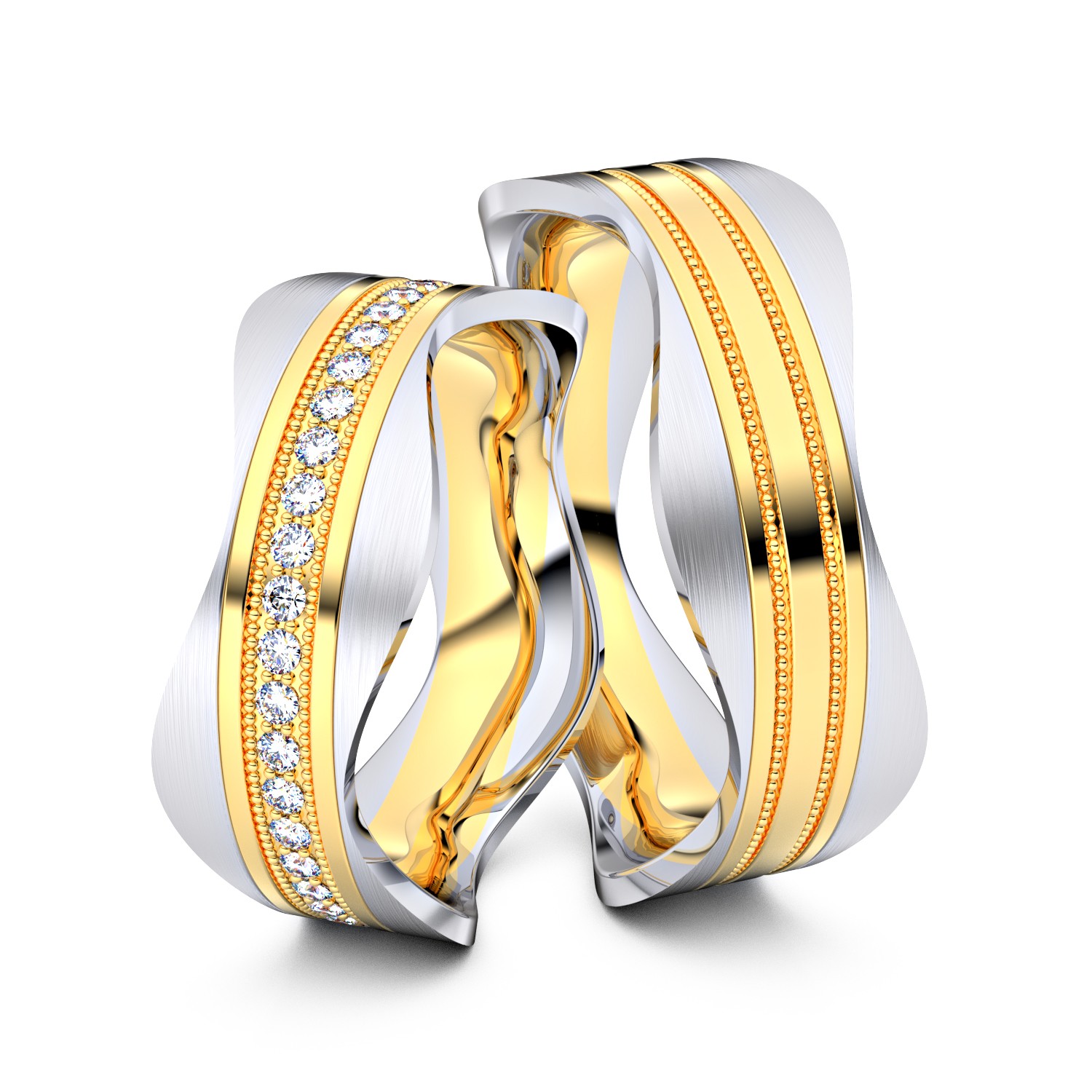 Brillanten-Trauringe Wavy Pearls 585er Gelbgold-Weißgold – opt. mit Gravur, Farbe, wählbarer Reinheitsstufe & hochwertigem Holzetui Unkategorisiert online kaufen