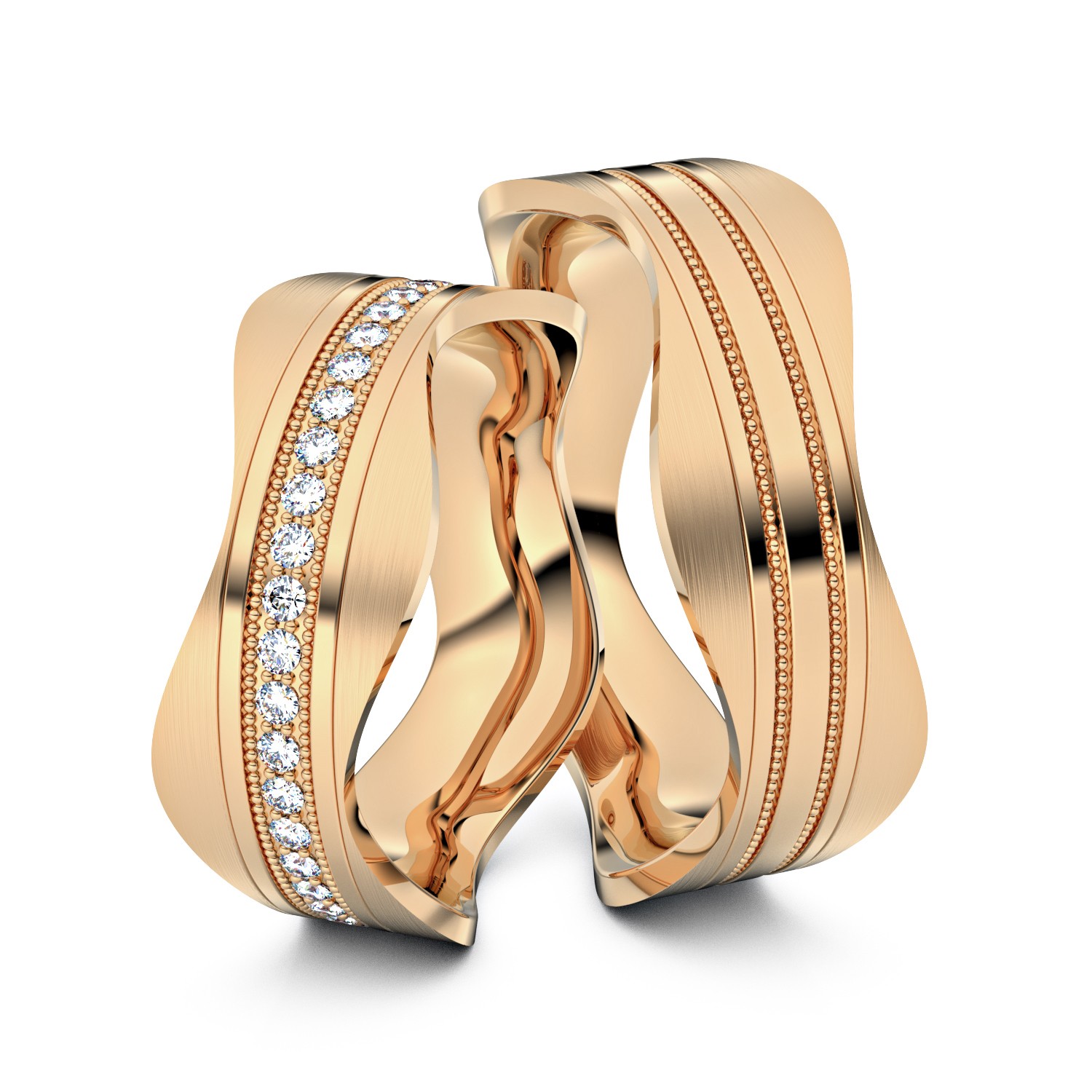 Brillanten-Trauringe Wavy Pearls 585er Roségold – opt. mit Gravur, Farbe, wählbarer Reinheitsstufe & hochwertigem Holzetui Unkategorisiert online kaufen