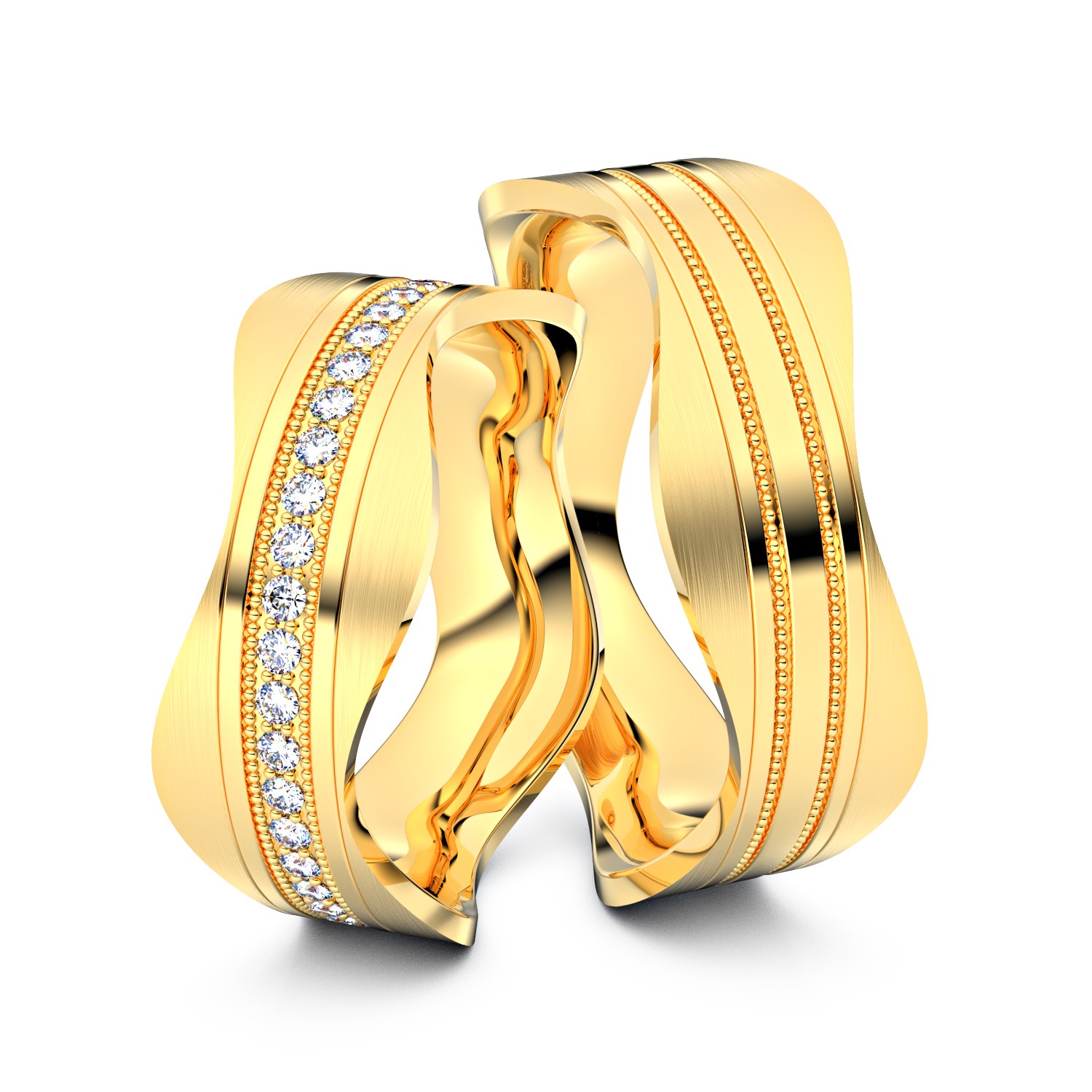 Brillanten-Trauringe Wavy Pearls 750er Gelbgold – opt. mit Gravur, Farbe, wählbarer Reinheitsstufe & hochwertigem Holzetui Unkategorisiert online kaufen