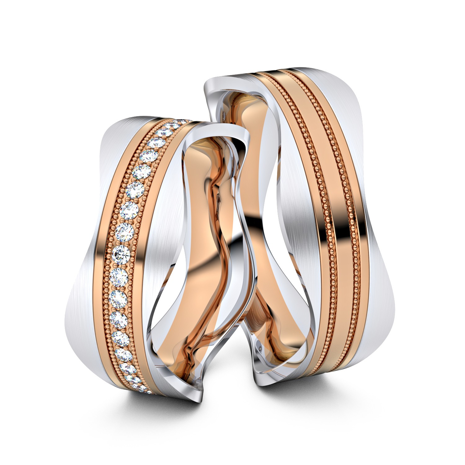 Brillanten-Trauringe Wavy Pearls 750er Rotgold-Weißgold – opt. mit Gravur, Farbe, wählbarer Reinheitsstufe & hochwertigem Holzetui Unkategorisiert online kaufen
