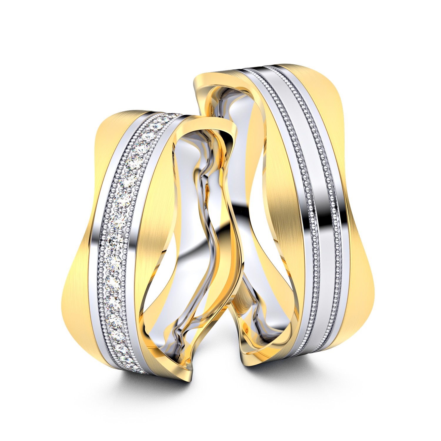 Brillanten-Trauringe Wavy Pearls 750er Weißgold-Gelbgold – opt. mit Gravur, Farbe, wählbarer Reinheitsstufe & hochwertigem Holzetui Unkategorisiert online kaufen