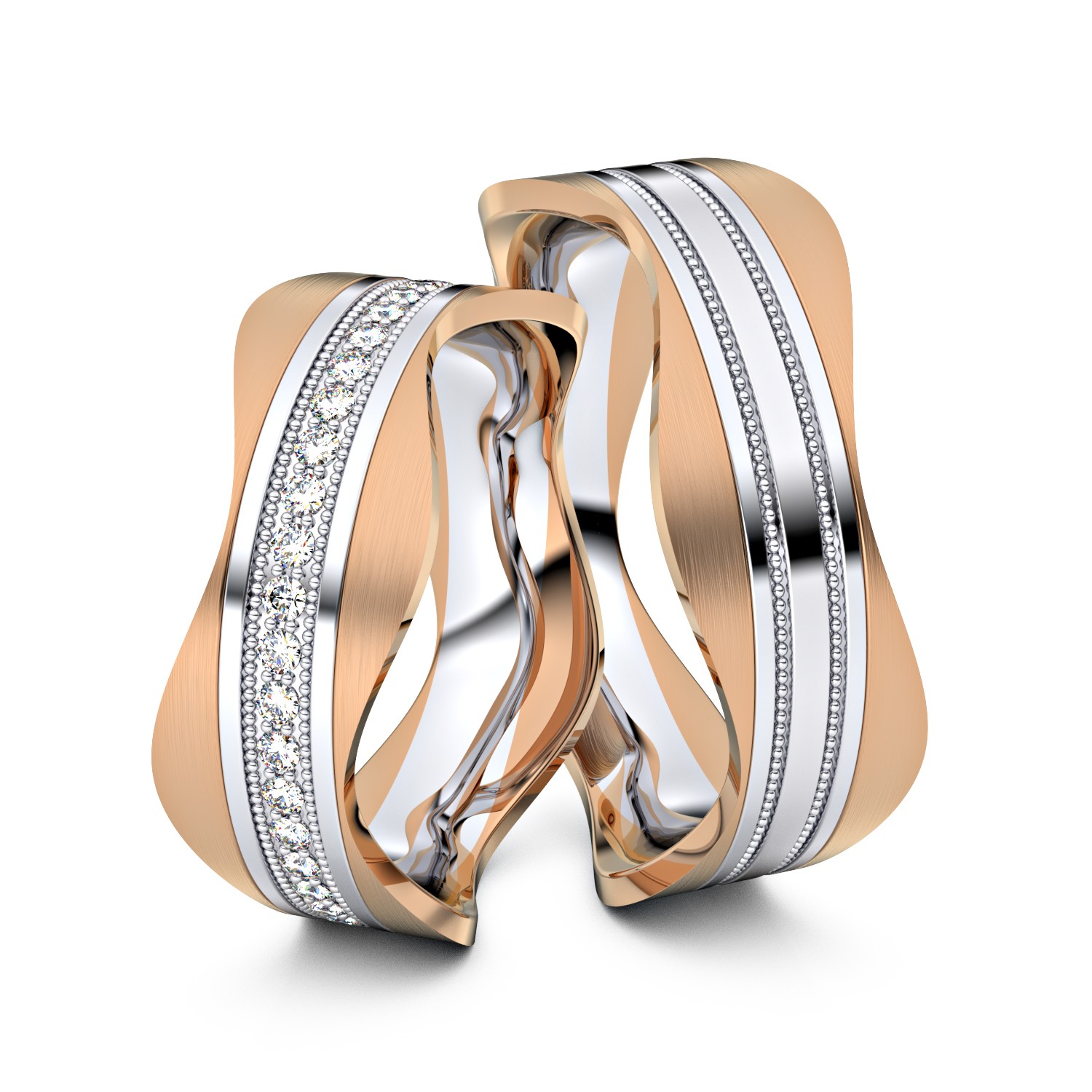 Brillanten-Trauringe Wavy Pearls 750er Weißgold-Rotgold – opt. mit Gravur, Farbe, wählbarer Reinheitsstufe & hochwertigem Holzetui Unkategorisiert online kaufen