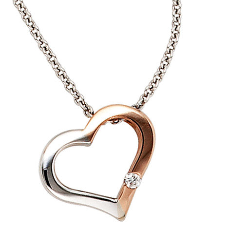 Collier Kette mit Anhänger Herz 585 Gold bicolor 1 Diamant Brillant 42 cm Unkategorisiert online kaufen