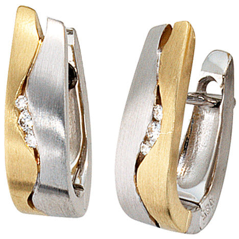 Creolen 585 Gold Weißgold Gelbgold bicolor matt 6 Diamanten Brillanten Ohrringe Unkategorisiert online kaufen