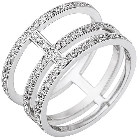 Damen Ring 3-reihig 585 Gold Weißgold mit Diamanten Brillanten Diamantring - 60 Unkategorisiert online kaufen