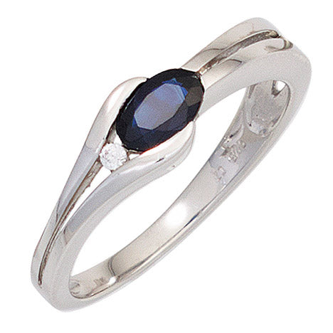 Damen Ring 333 Gold Weißgold 1 Safir blau 1 Diamant Brillant Goldring - 58 Unkategorisiert online kaufen
