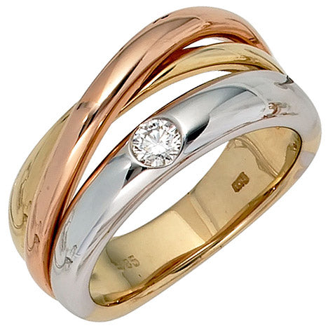 Damen Ring 585 Gold dreifarbig tricolor 1 Diamant Brillant 0 15ct. Goldring - 52 Unkategorisiert online kaufen