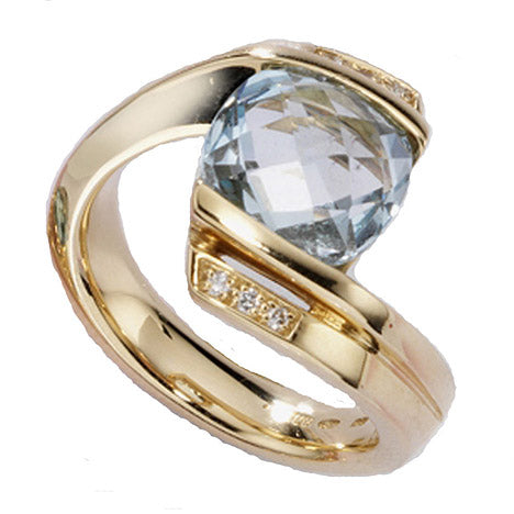 Damen Ring 585 Gold Gelbgold 1 Blautopas hellblau blau 6 Diamanten Brillanten - 56 Unkategorisiert online kaufen