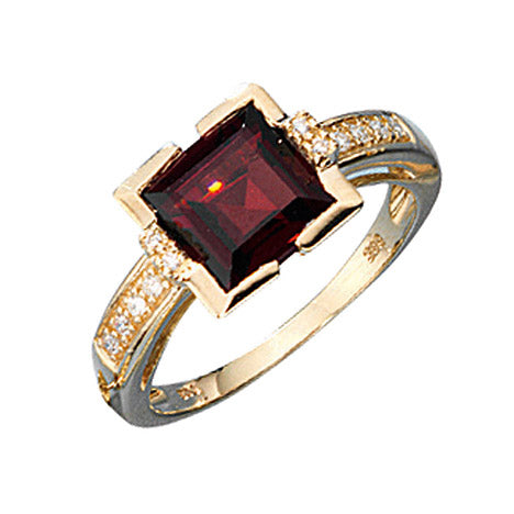 Damen Ring 585 Gold Gelbgold 1 Granat rot 12 Diamanten Brillanten Goldring - 56 Unkategorisiert online kaufen